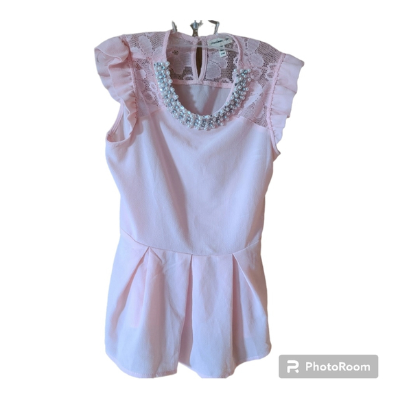 Monteau Lace Pink Girls Top Size 10 Medium - Picture 2 of 5